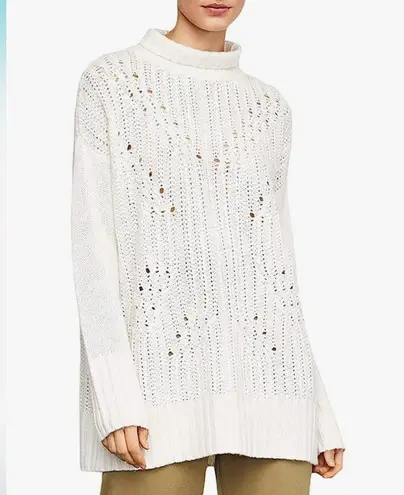 BCBGMAXAZRIA  Turtleneck Sequin Long Tunic Sweater WHITE Size XS BEW