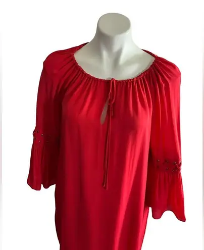 The Kooples Red Silk Drawstring Neck Keyhole Dress Originally $470.00