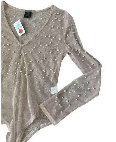 Windsor Sheer Nude Pearl Bodysuit Size Medium NEW