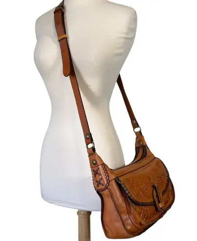 Patricia Nash Camila Italian Tooled Leather Crossbody Saddle Bag