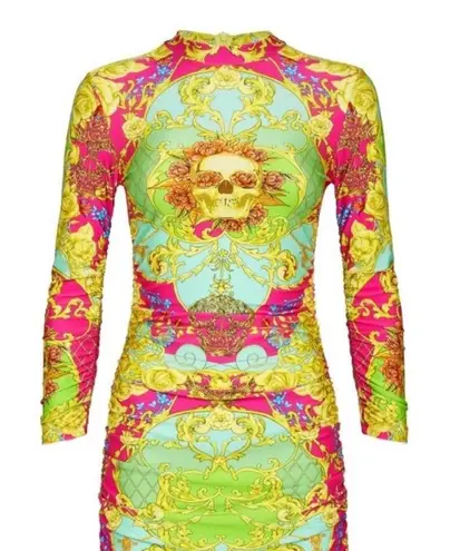 Philipp Plein Short Dress Baroque Size M SKULL Bodycon Designer Retails $1450 Yellow Size M