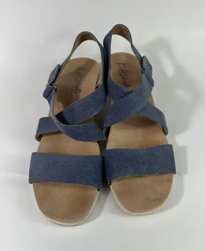 Life Stride Velocity 2.0 Blue Strappy Comfort Cork Wedge Platform Sandals