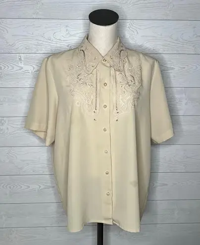 Ship 'N Shore vintage ecru embroidered blouse Size 14