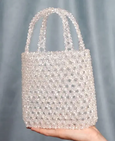Clear Beaded Handbag White