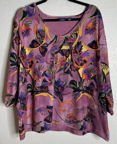 Westbound ‎ Womens 2X Embellished Colorful Floral Butterfly Blouse Top Boho Fairy - Image 1