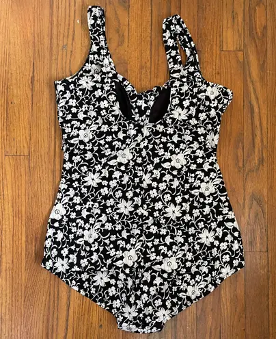 Tropical Escape Black And White Floral Ruched One Piece Swimsuit