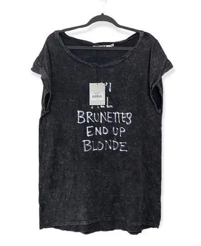 Pam & Gela Distressed Gray Graphic T Shirt Oversized Off Shoulder Tee Large NWT