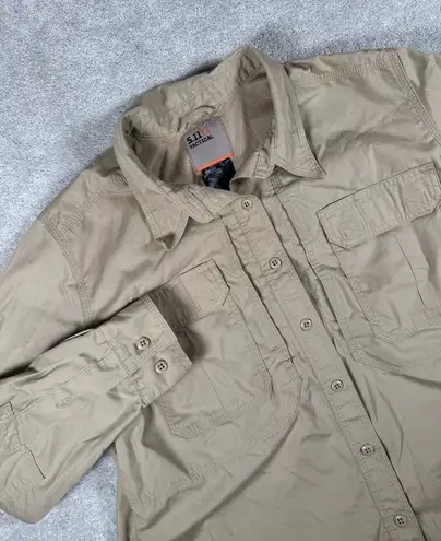 5.11 Tactical Shirt Women's Large Beige Cargo Button Long Sleeve Ripstop Work