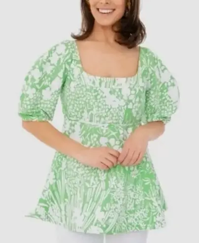 Tuckernuck Nealy Corset Top Green Floral Peplum Puff Sleeve Pullover Blouse XL - Image 1