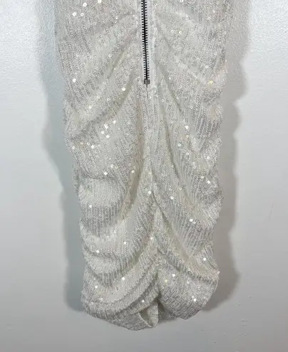 Hello Molly NWT  FREQUENT THE CLUB DRESS WHITE off shoulder mini sequin sz small