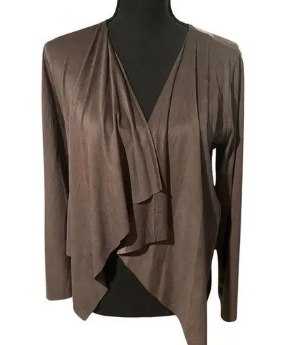 Million Faux Velvet Open Drape Cardigan Gray