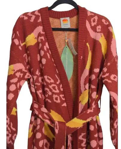 Farm Rio Burgundy Toucanissimo Belted Cardigan Long Sleeve Open Front XS New