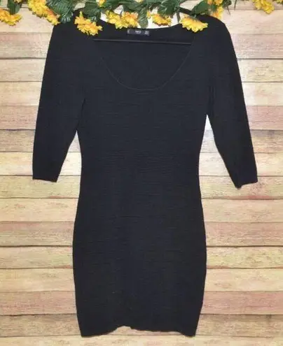 Mango Basics Ladies S Black 3/4 Sleeve Knee Length Sheath Sweater Dress Ribbed