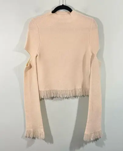 Zoe Jordan Cream Mock Neck Cut Out Sleeves Cashmere Wool Sweater Size S/M