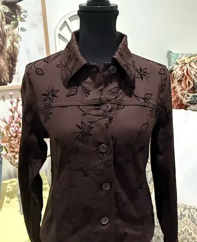 Brown Embellished Button Down Jacket with Notched Collar