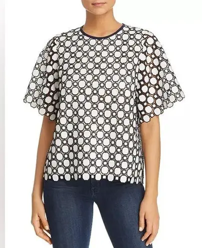 Tory Burch  Gloria Geo-Pattern Lace Blouse Top in Black and White Size 2