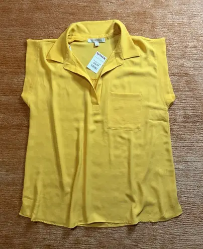 NWT Everleigh Yellow Collared Sleeveless Blouse Pocket Detail Women’s Size XL