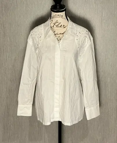 Design History 100% Cotton White Button-Up Blouse Knit Shoulder Size Large - Image 1