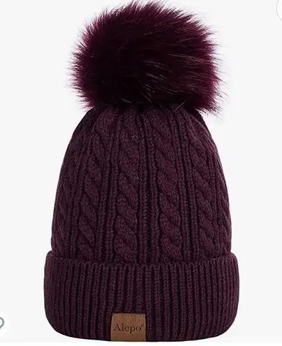 Alepo Womens Winter Beanie Hat, Warm Fleece Lined Knitted Soft Cap with Pom Purple