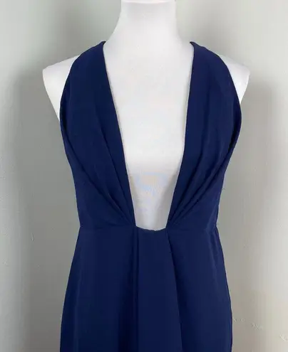 NICHOLAS Navy Crepe Deep V Gathered Sleeveless Dress Size 8 Formal Cocktail Blue