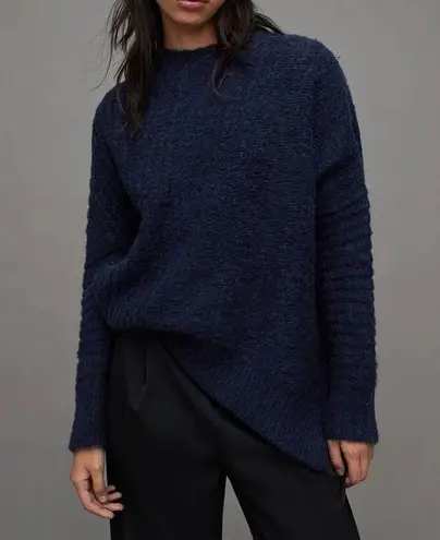 All Saints Selena Mixed Stitch Asymmetric Sweater Midnight Blue Size S New w/Tag