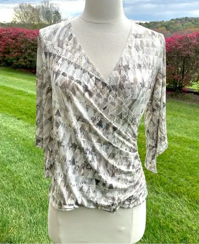 MSK V Neck Foil Knit Faux Wrap top size small Gray