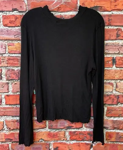 Abound Black High Neck / Turtleneck  Ribbed Lettuce Hem Long Sleeve Top