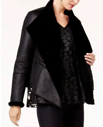 Alfani Womens Faux-Shearling-Lined Moto Jacket Black