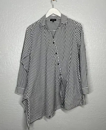 The Comfy  USA Women S White Black Stripe Blouse Oversized Asymmetrical Long Sleeve