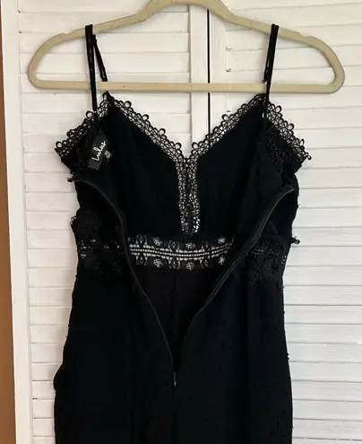 Lulus Leeta Black Swiss Dot Lace Wide Leg Jumpsuit Size XS