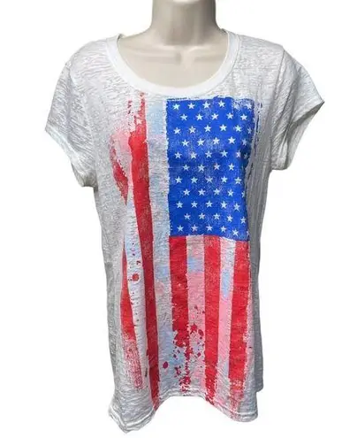Rocker Girl White Patriotic T Shirt Flag Motif Lightweight Burnout u Junior XXL Blue Size undefined