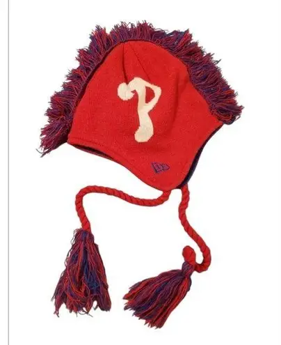 New Era Phillies Mohawk tassel knit hat Red