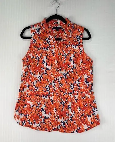 Land’s End Orange & Navy Blue Floral Sleeveless Button