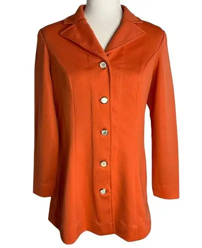 Buttons Vintage 70s Leisure Pant Suit S Orange Stretch Knit Pockets Zipper