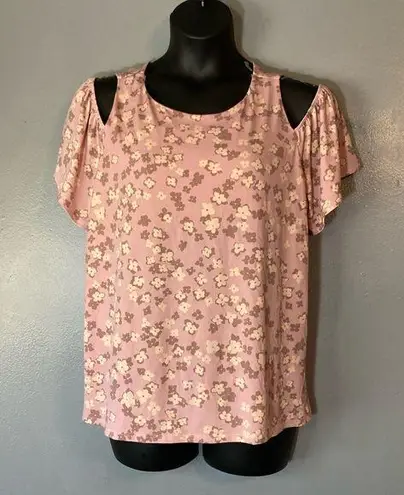 Kaileigh pink floral cold shoulder blouse