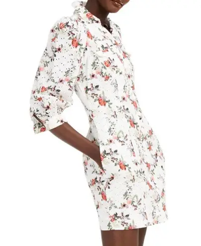 INC  International Concepts White Floral Eyelet Puff Sleeves Shirt Dress Size 14