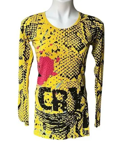 NWT, Crystal Rock By Christian Audigier Long Sleeve Shirt Limited Edition Sz S Yellow