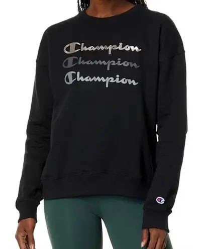 Champion Pullover Womans Large Black Powerblend Relaxed Crewneck Fleece Sweater