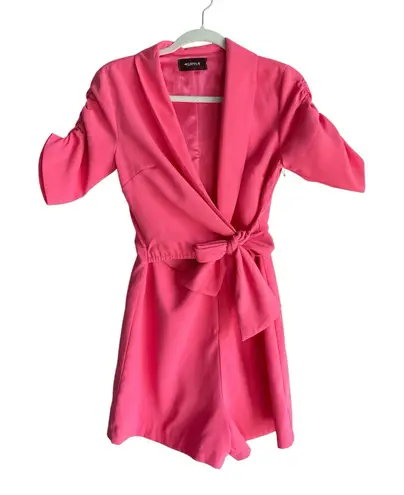 4SI3NNA Marcella Romper Women's Small Hot Pink Ruched Short Sleeve Tie Front