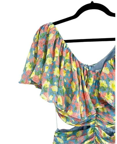 Amur Amore Floral Ruffle Cutout Silk Maxi Dress Sz 6