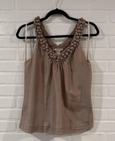 Gold Hawk 100% Silk Elegant Creamy Light Brown Sleeveless Pom