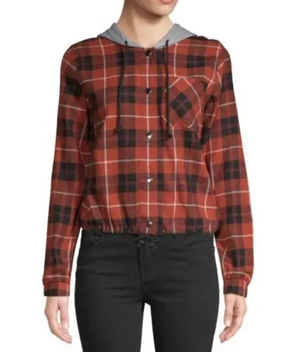 No Boundaries Juniors Cinched Waist Red Plaid Hoodie