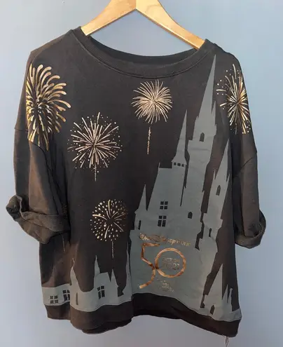 Walt Disney World 50th Anniversary Castle Fireworks Graphic Sweatshirt Gray Size XXL