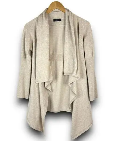 Cyrus  Open Cardigan Shawl Drape Collar Knit Fabric Long Sleeve Beige Tan Medium