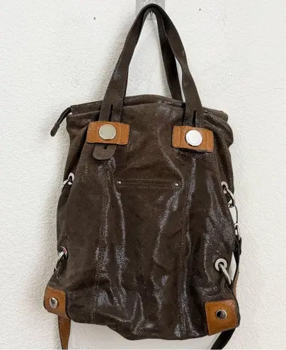 Vintage B. MAKOWSKY Two Tone Brown Genuine Leather Slouchy Satchel Crossbody