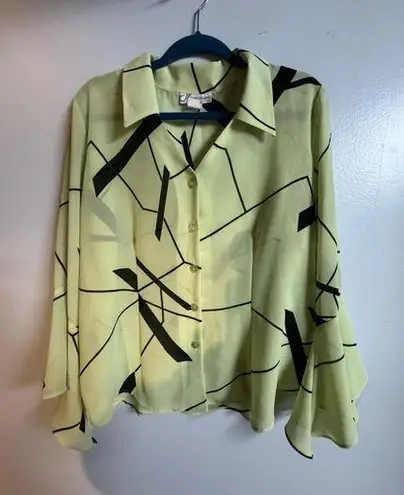 Dress Barn  vintage lime green yellow with black abstract linessize XL