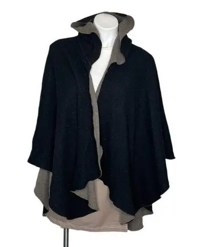 VINTAGE Wool Blend Cape Hood Black Taupe Made in Italy One Size Size undefined