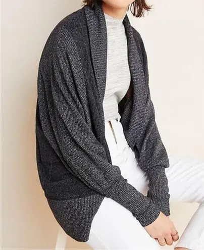 Maeve Anthropologie Cardigan Sweater Ingrid Cocoon Grey Black Ribbed Knit Medium