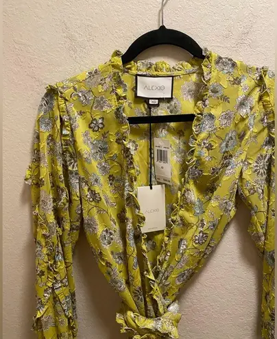 Alexis Odilo Citron Floral Wrap Ruffle Trim Blouse Size XS New With Tag