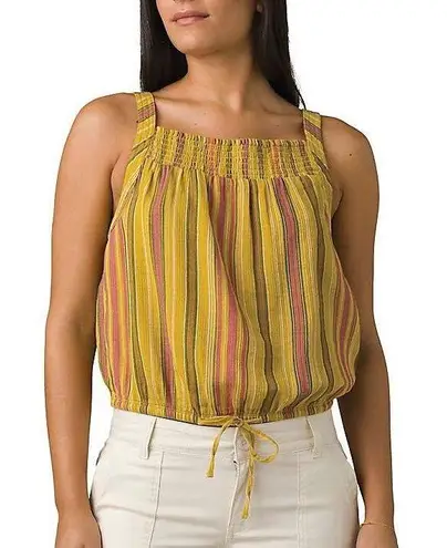 prAna New Smocked Tie Hem Tank Top Little Palm Cami Leapfrog Stripe Size Large